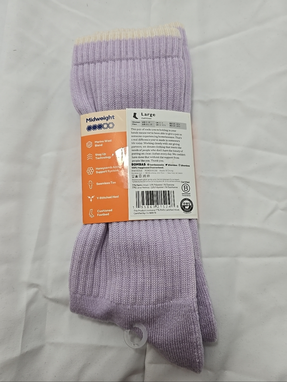 NWT Bombas 77% Merino Wool Blend Calf Socks Midweight Cushioned Large Unisex - Picture 2 of 5